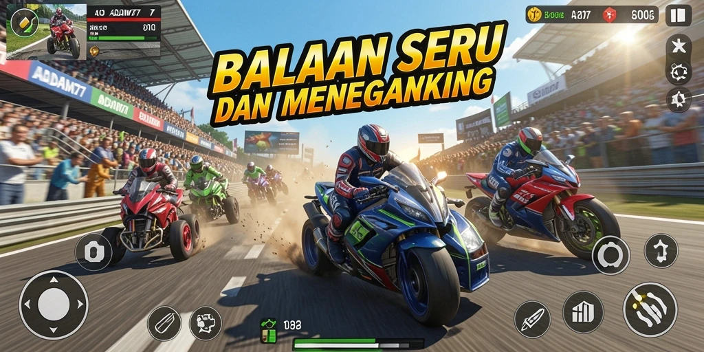 Tampilan gameplay balapan yang menegangkan dan realistis di ADAM77.