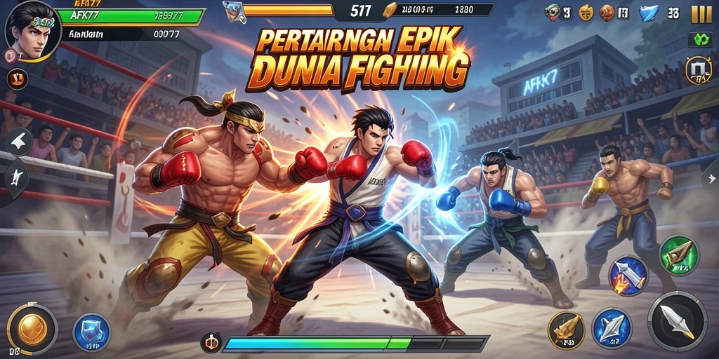 Tampilan gameplay AFK77 yang penuh aksi dan pertarungan seru.