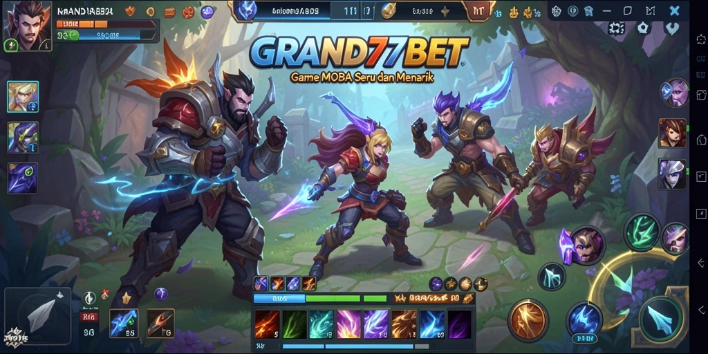 Tampilan seru gameplay MOBA di GRAND77BET.