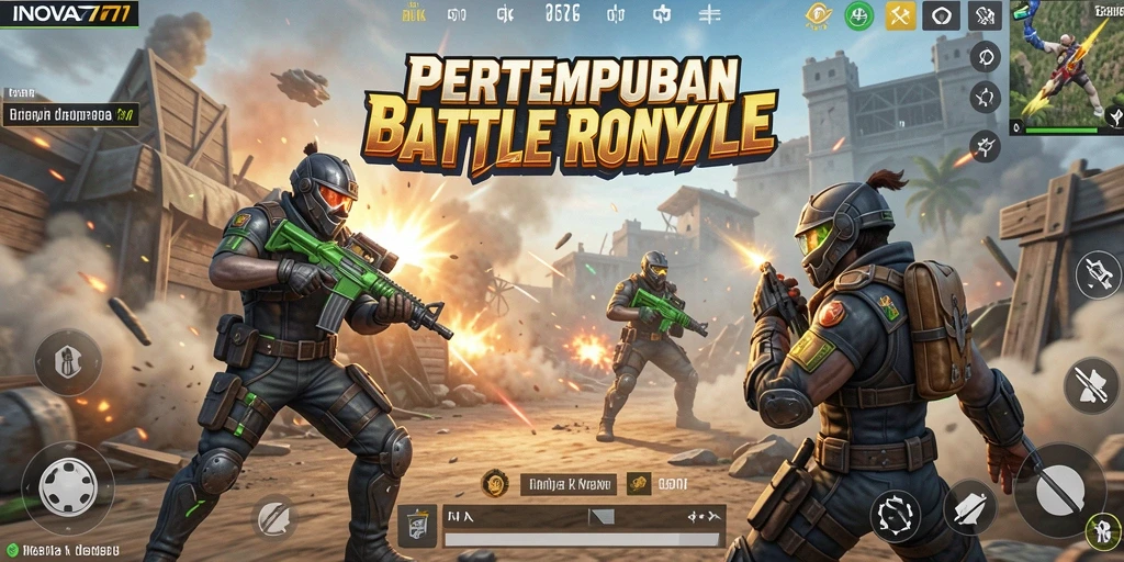 Screenshot INOVA77 menampilkan momen seru di medan perang Battle Royale.