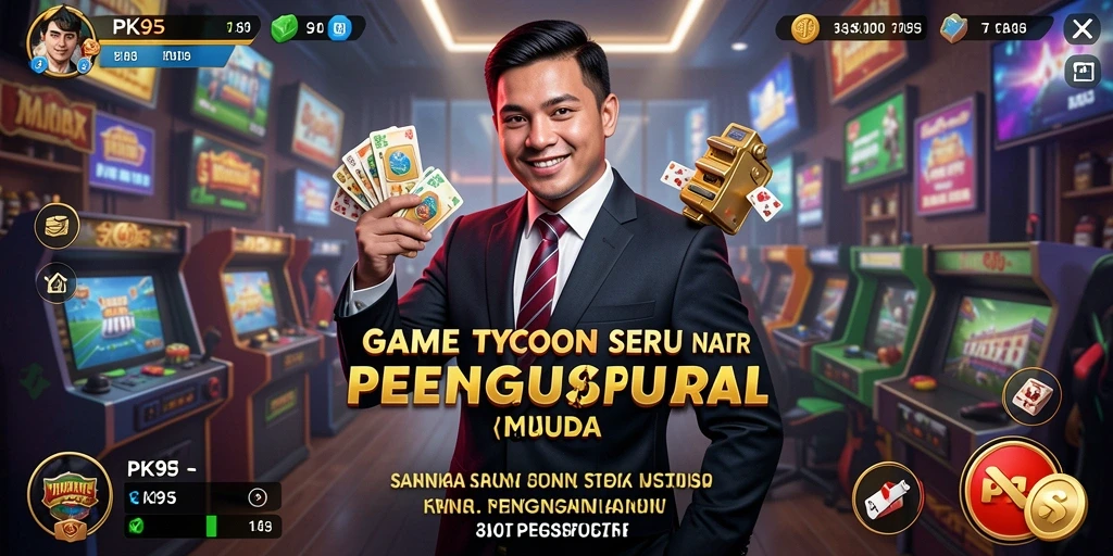 Tampilan gameplay seru dalam PK95 saat membangun kerajaan usaha.