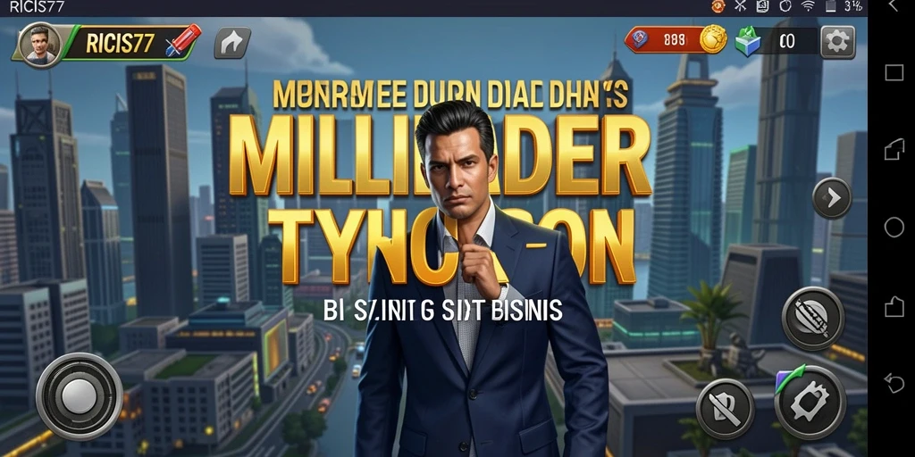 Screenshot RICIS77 menunjukkan pemain membangun kerajaan bisnis yang megah.